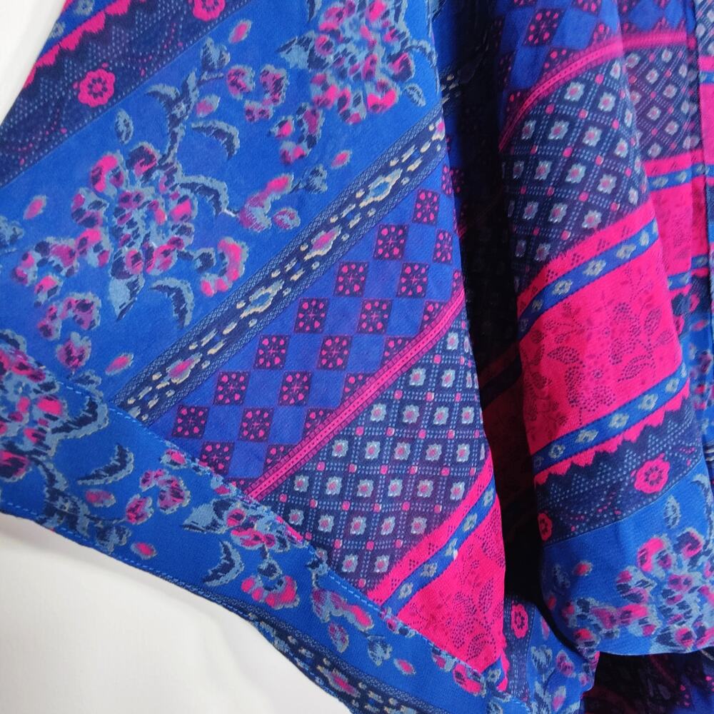 Wallflower Floral Patchwork Chiffon Sheer Kimono Blue Pink Sheer Boho L - Picture 4 of 7